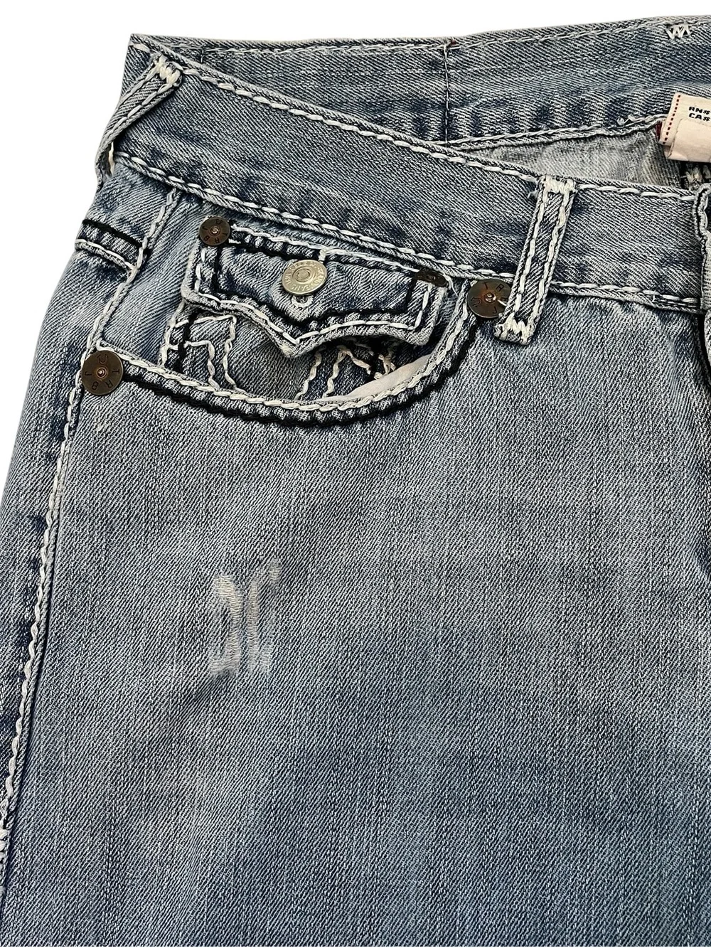 True Religion Joey Super T Jeans 34x30 Light Wash Bootcut USA Contrast Stitch